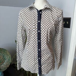 Talbots No Iron Button Up Dress Shirt White Gold Chain Design size 16‎ Cotton